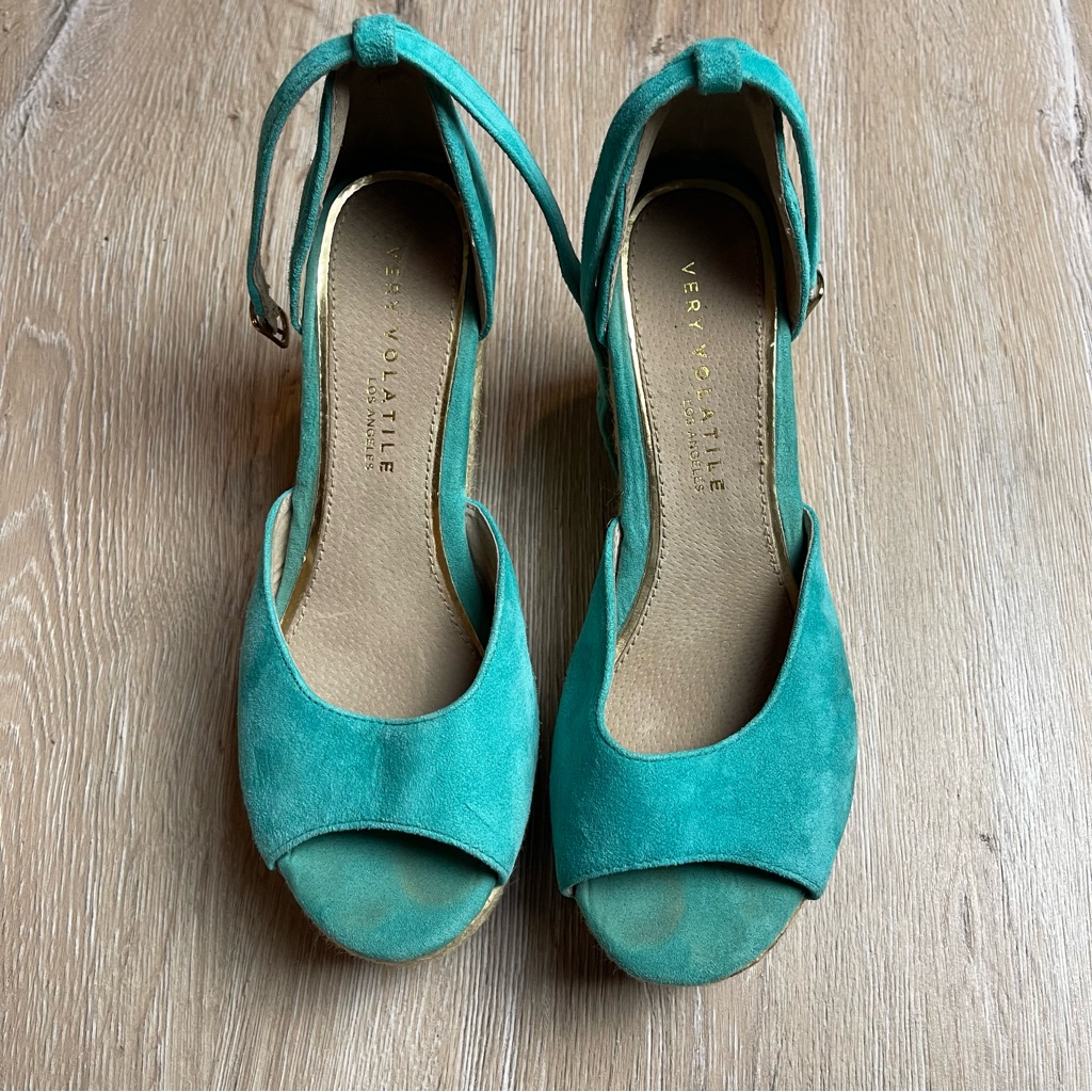 Very Volatile Women's Sz 9. Serge Wedge Sandal Espadrille Teal With Ankle Strap